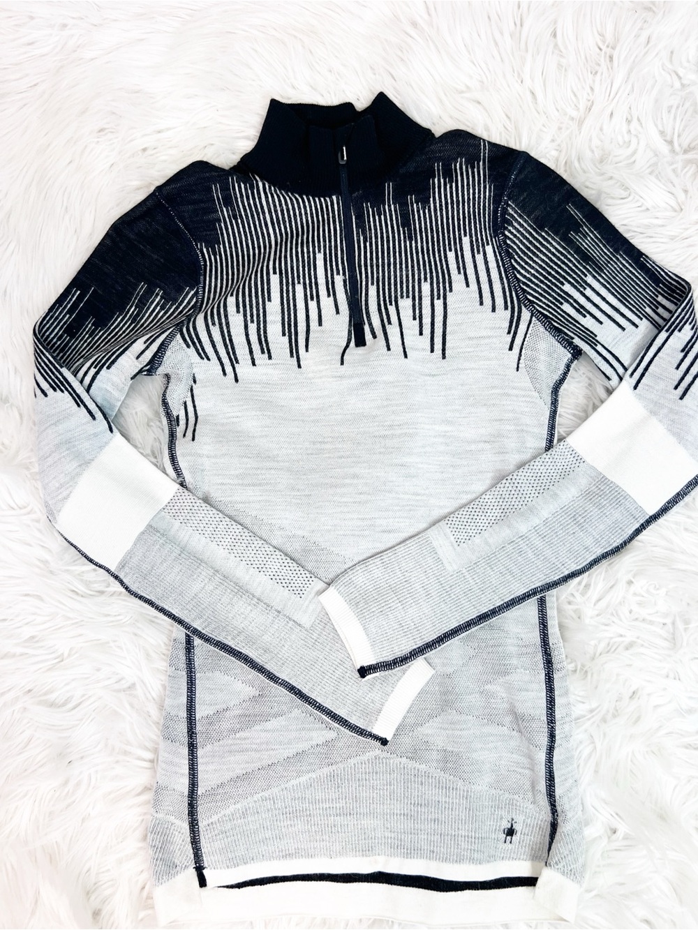SMARTWOOL BLACK GRAY LONG SLEEVE 1/4 ZIP PULLOVER SWEATER WOMENS SZ XS